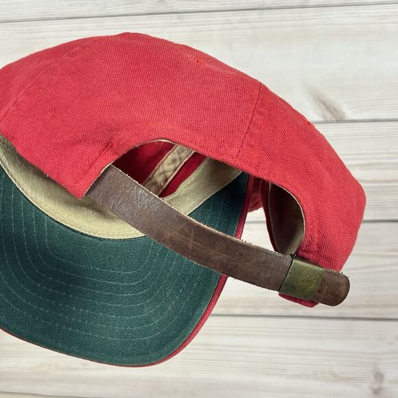 VTG Abercrombie & Fitch Hat Spellout Cap Red Heavy Canvas Leather Strap 80s USA - Picture 9 of 13